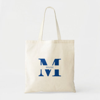 Simple Modern Elegant Blue Personalized Monogram Tote Bag
