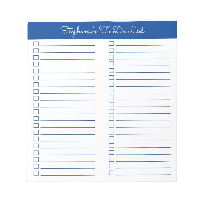 Simple Modern Elegant Blue Two Column Checklist Notepad (Front)