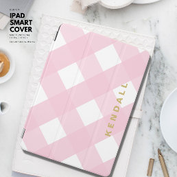 Simple Modern Elegant Blush Pink Gingham Monogram iPad Air Cover