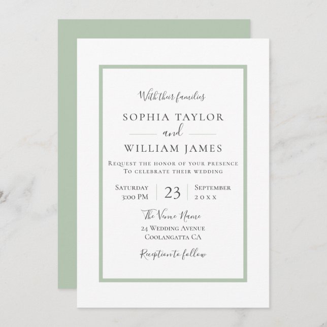 Simple Modern Elegant Border Script Wedding Invitation (Front/Back)