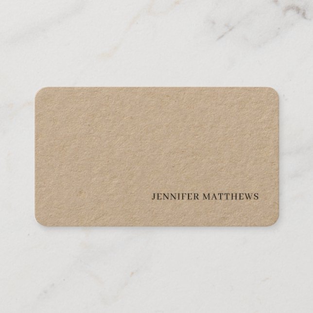 Simple Modern, Elegant  Brown Leather Linen Business Card (Front)