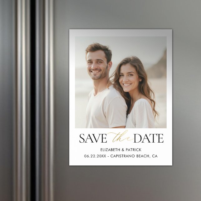 Simple Modern Elegant Calligraphy Gold Wedding Magnetic Invitation (magnet save the date wedding black white gold simple modern minimalist elegant calligraphy)