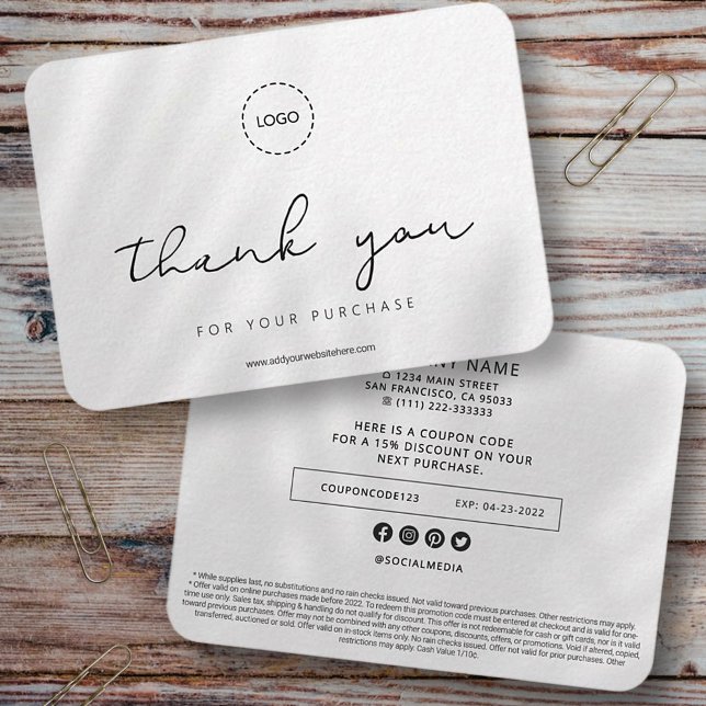 Simple Modern Elegant Chic Business Promo Coupon Note Card (Creator Uploaded)