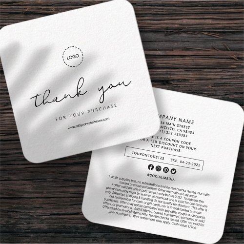 Simple Modern Elegant Chic Business Promo Coupon Square Business Card