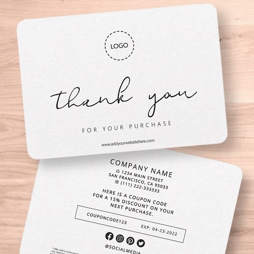 Simple Modern Elegant Chic Business Promo Coupon Thank You Card