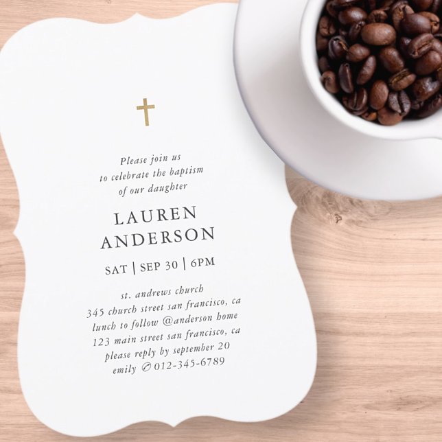 Simple Modern Elegant Chic Cross Baptism Invitation (Creator Uploaded)