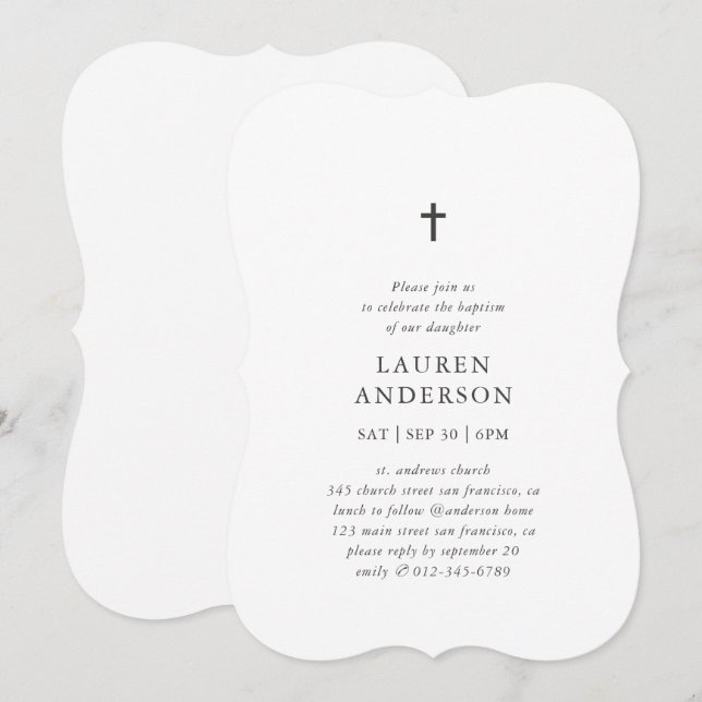 Simple Modern Elegant Chic Cross Baptism Invitation (Front/Back)