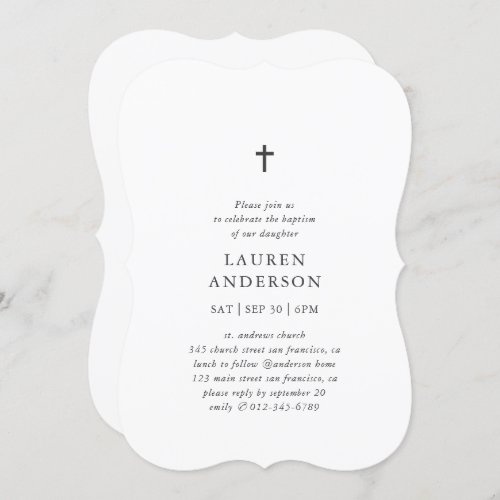 Simple Modern Elegant Chic Cross Baptism Invitation