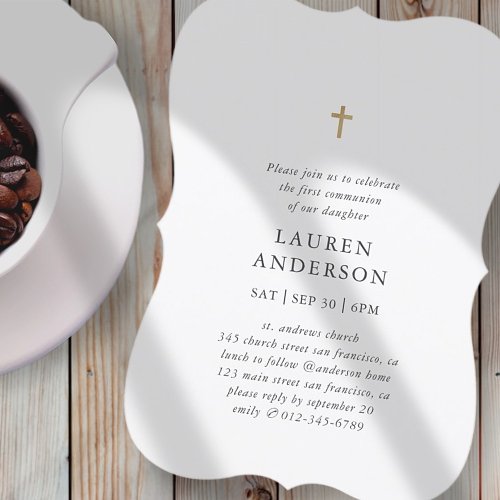 Simple Modern Elegant Chic Cross First Communion Invitation