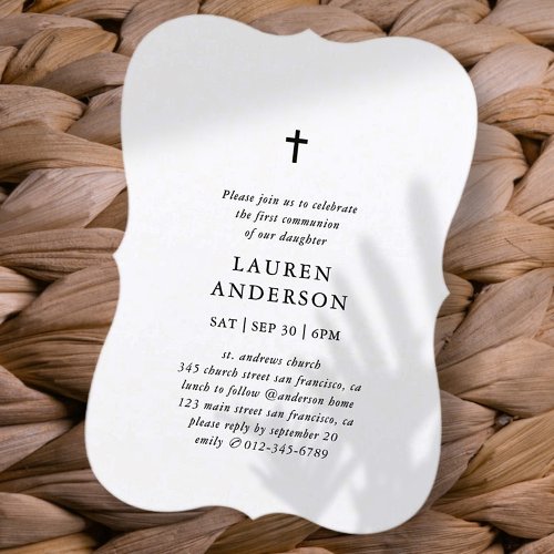 Simple Modern Elegant Chic Cross First Communion Invitation