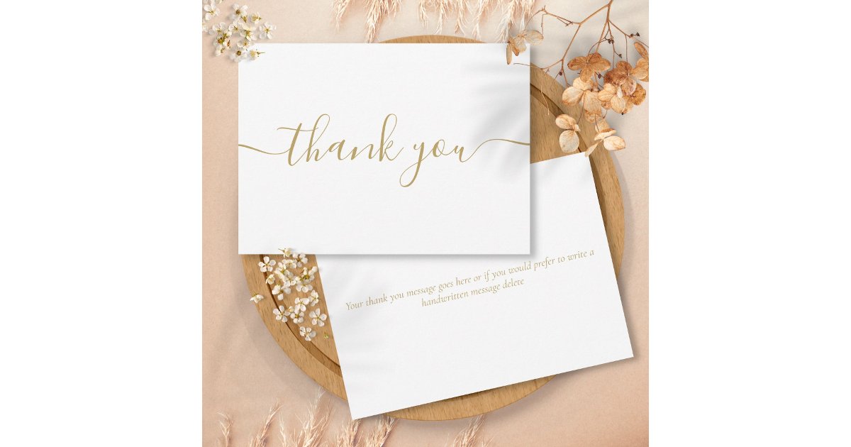 Simple Modern Elegant Chic Gold Script Thank You Card | Zazzle