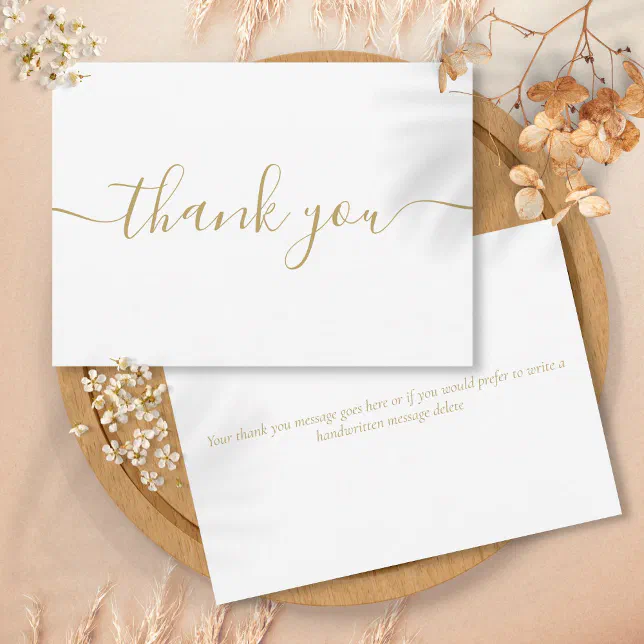 Simple Modern Elegant Chic Gold Script Thank You Card | Zazzle