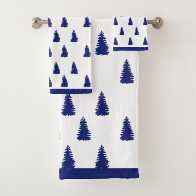 Simple Modern Elegant Christmas Pine Trees Bath Towel Set (Insitu)