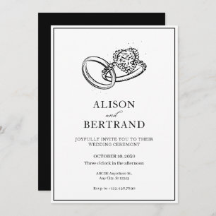 Simple Modern elegant couple ring wedding Invitation