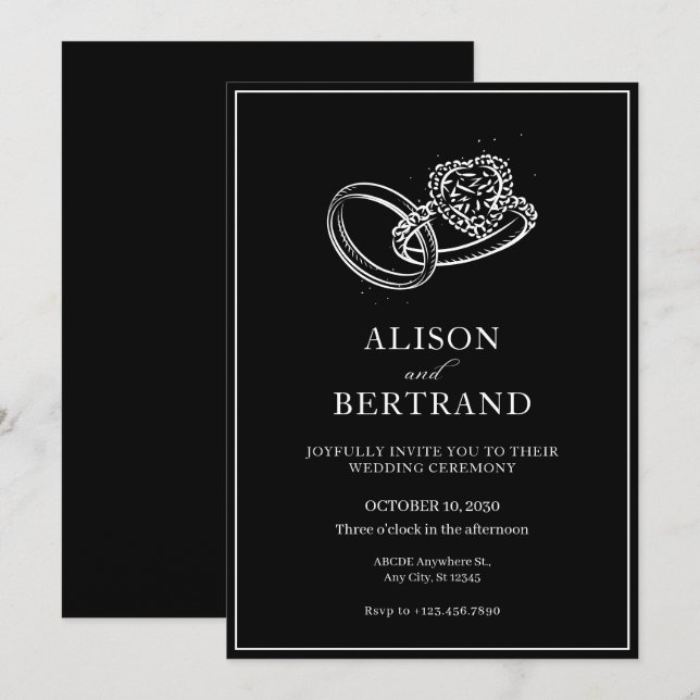 Simple Modern elegant couple ring wedding  Invitation (Front/Back)