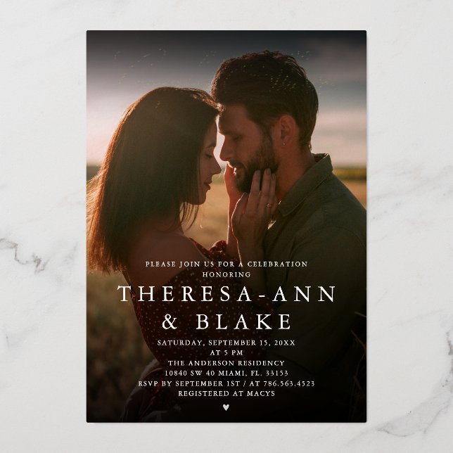 Simple Modern Elegant Couple's Shower Invitation Foil Invitation (Front)