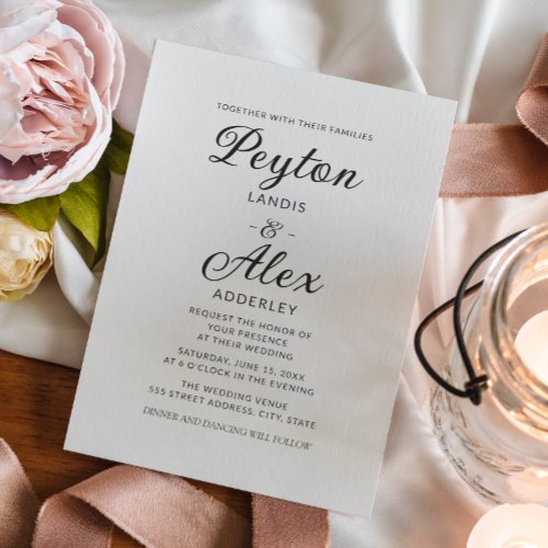 Simple Modern Elegant Cream Bride Groom Wedding  Invitation