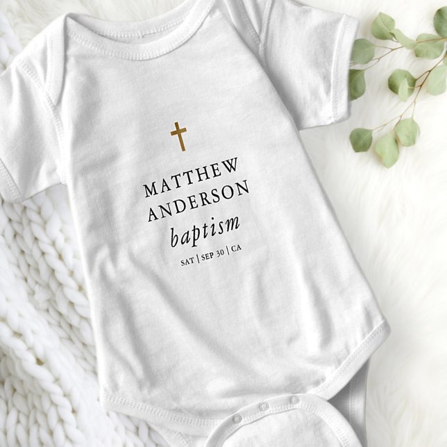 Simple Modern Elegant Cross Baby Baptism Baby Bodysuit (Creator Uploaded)