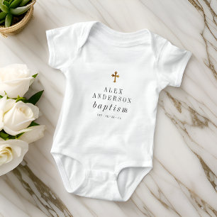 Simple Modern Elegant Cross Baby Baptism Bodysuit