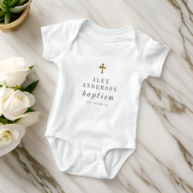 Simple Modern Elegant Cross Baby Baptism Bodysuit (Creator Uploaded)