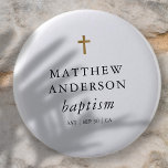 Simple Modern Elegant Cross Baby Baptism Button<br><div class="desc">Design is composed of simple typography with sans serif and serif font.</div>