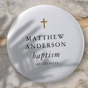 Simple Modern Elegant Cross Baby Baptism Button