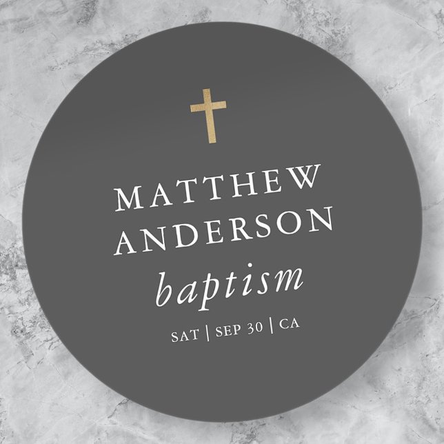 Simple Modern Elegant Cross Baby Baptism Classic Round Sticker (Creator Uploaded)