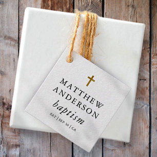 Simple Modern Elegant Cross Baby Baptism Favor Tags