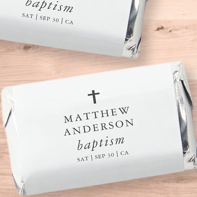 Simple Modern Elegant Cross Baby Baptism Hershey's Miniatures (Creator Uploaded)