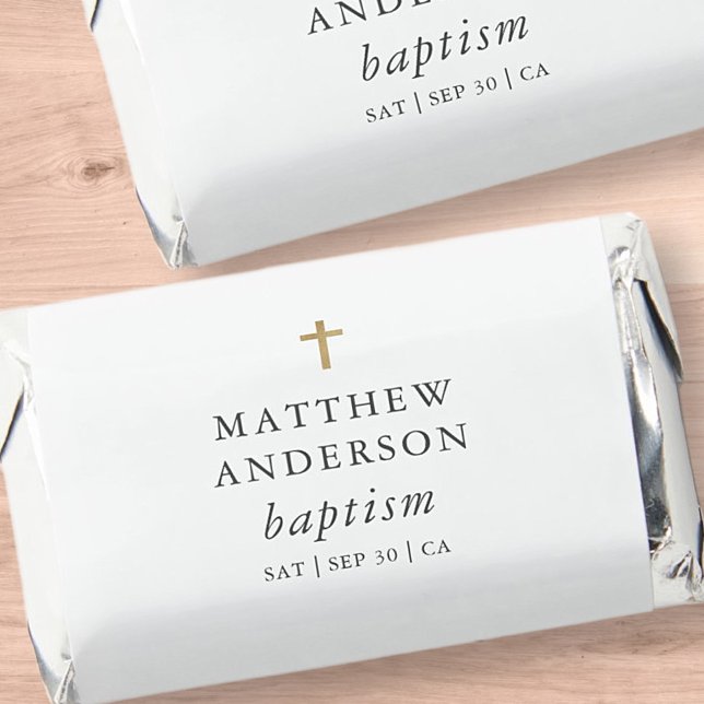 Simple Modern Elegant Cross Baby Baptism Hershey's Miniatures (Creator Uploaded)