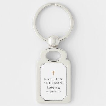Simple Modern Elegant Cross Baby Baptism Keychain by SelectPartySupplies at Zazzle