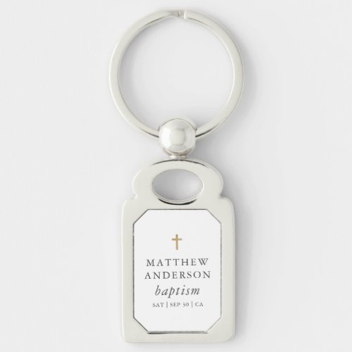 Simple Modern Elegant Cross Baby Baptism Keychain