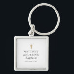Simple Modern Elegant Cross Baby Baptism Keychain<br><div class="desc">Design is composed of simple typography with sans serif and serif font.</div>