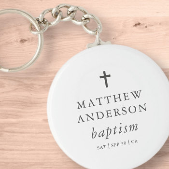 Simple Modern Elegant Cross Baby Baptism Keychain by SelectPartySupplies at Zazzle