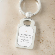 Simple Modern Elegant Cross Baby Baptism Keychain