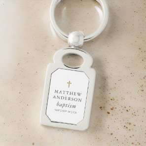 Simple Modern Elegant Cross Baby Baptism Keychain