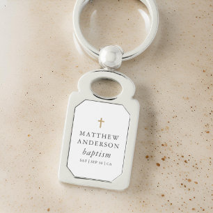 Simple Modern Elegant Cross Baby Baptism Keychain