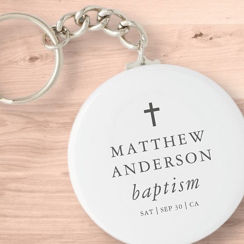 Simple Modern Elegant Cross Baby Baptism Keychain