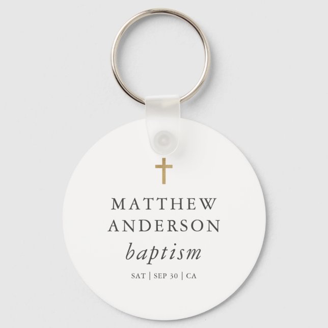 Simple Modern Elegant Cross Baby Baptism Keychain (Front)