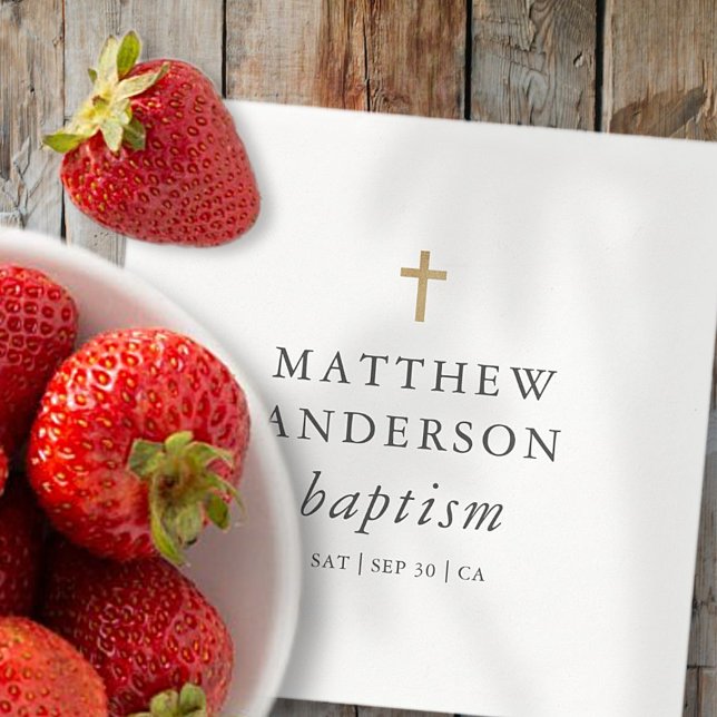 Simple Modern Elegant Cross Baby Baptism Napkins (Creator Uploaded)