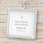 Simple Modern Elegant Cross Baby Baptism Silver Plated Necklace<br><div class="desc">Design is composed of simple typography with sans serif and serif font.</div>
