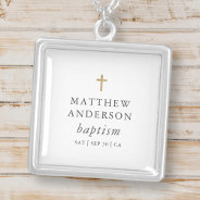 Simple Modern Elegant Cross Baby Baptism Silver Plated Necklace at Zazzle