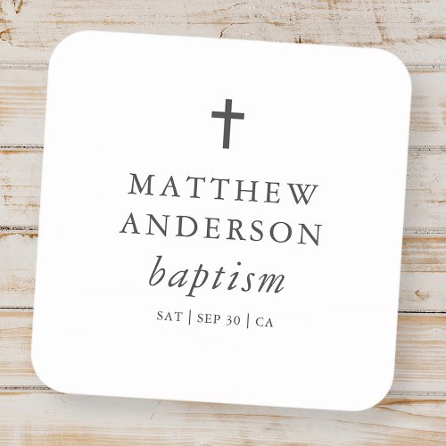 Simple Modern Elegant Cross Baby Baptism Square Sticker