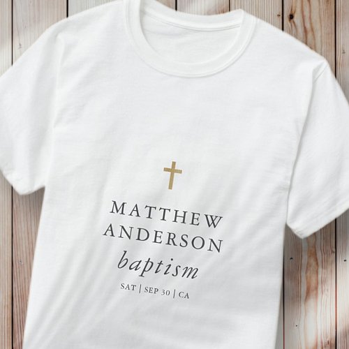 Simple Modern Elegant Cross Baby Baptism T_Shirt