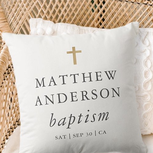 Simple Modern Elegant Cross Baby Baptism Throw Pillow
