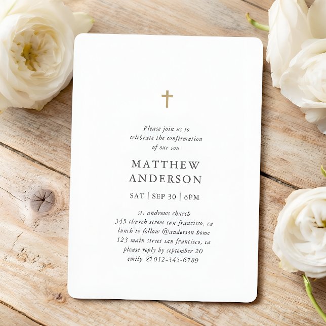 Simple Modern Elegant Cross Boy Confirmation Invitation (Creator Uploaded)