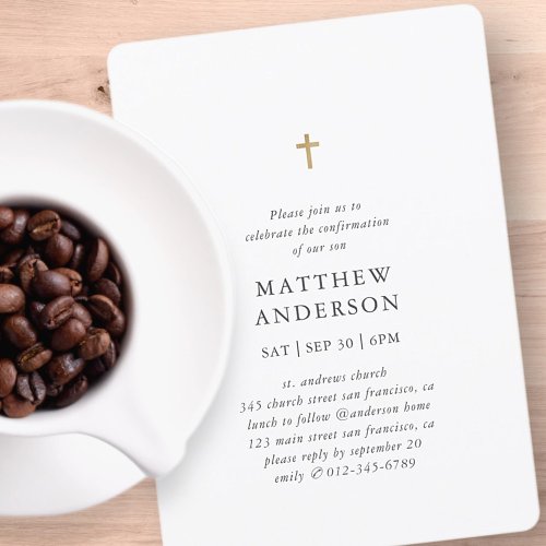 Simple Modern Elegant Cross Boy Confirmation Invitation