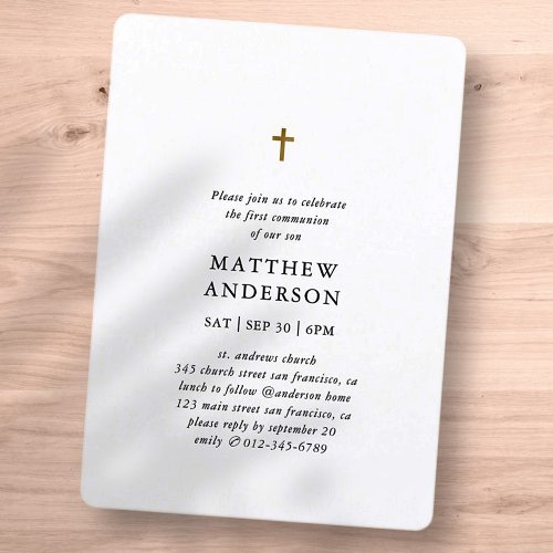 Simple Modern Elegant Cross Boy First Communion Invitation