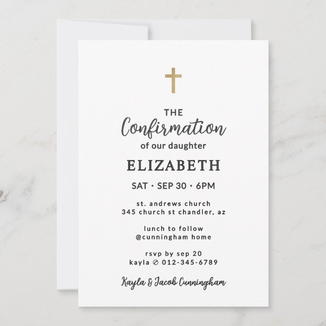 Simple Modern Elegant Cross Confirmation Invitation (Front)