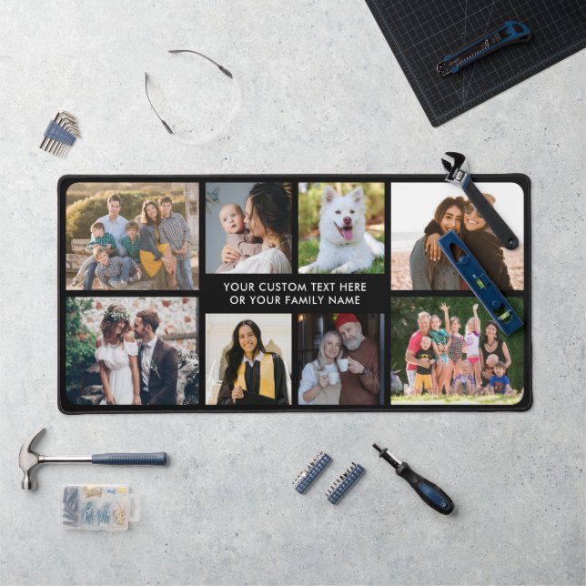 Simple Modern Elegant Custom Text 8 Photo Keepsake Desk Mat (Workstation)